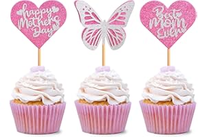 GIGA GUD 36 pcs Mother's Day Cupcake Topper I Love Mom Butterfly Party Cupcake Decorations Toppers Picks for Mother's Birthday Party 36pcs (mother&butterfly)