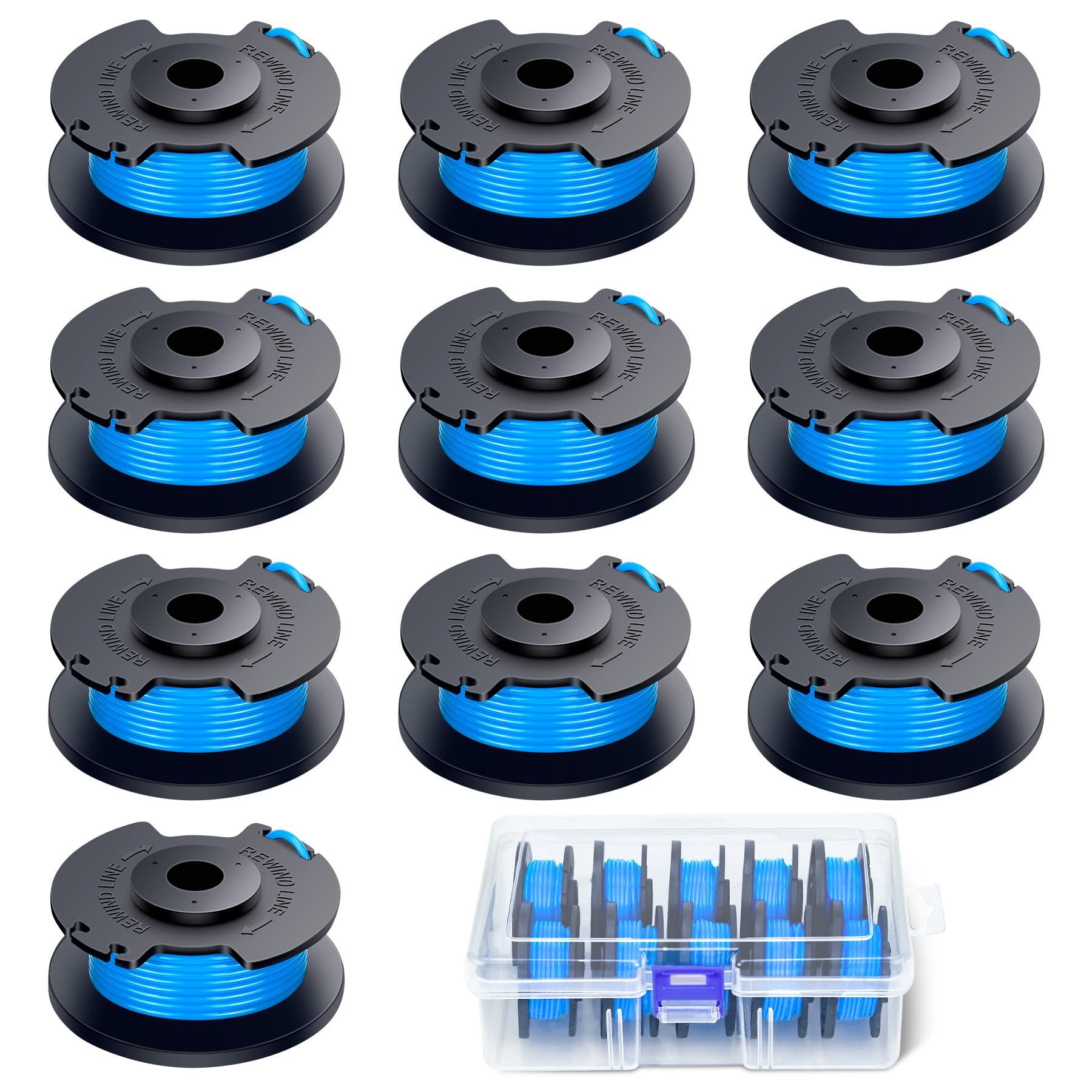 Photo 1 of EAONE 10 Packs Weed Wacker String Replacement for Ryobi, 0.065" Auto-Feed Spools Weed Eater Trimmer Line with Case, Compatible with Ryobi One+ AC14RL3A 18v, 24v, and 40v String Trimmers