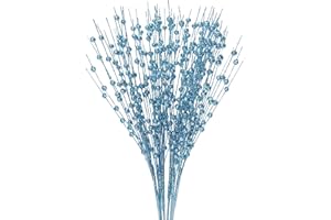 Felice Arts 6 Pack Lake Blue Artificial Glitter Berry Stems 15.7" Fake Christmas Picks Decorative Glitter Sticks for Christmas Tree DIY Wreath Crafts Fireplace Decor