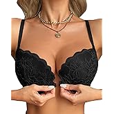 MIOTAN Women's Front Closure Bra Sexy Lace Lightly Padded Bra Uplift Comfort Underwire