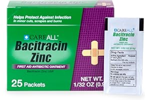 CareAll Bacitracin Antibiotic Zinc Ointment (25 Pack), 0.9gr Foil Packet. First Aid Ointment That Prevents Infections for Minor Cuts, Scrapes and Burns