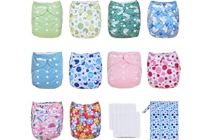 TDIAPERS Baby Cloth Diapers Washable Reusable One Size Adjustable for Baby 10 Pack with 10 Pcs Microfiber Inserts, 1 Wet Bag