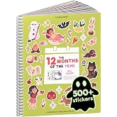 Cupkin 12 Months of the Year Coloring &amp; Sticker Book | 500+ Stickers | Spiral-bound kids craft format with 12 scenes, 12 art pages, side-by-side viewing, and an easy-peel design for ages 2&ndash;8