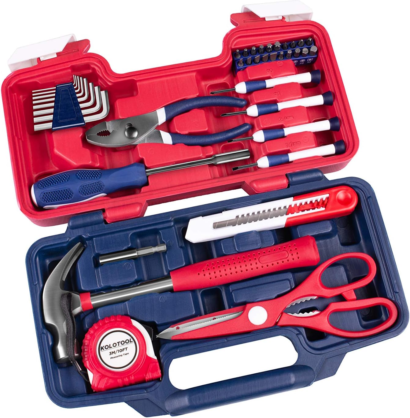 KOLOTOOL 39-Piece Portable Household Repair Hand Tool Set with Case Patriot Edition (Red)