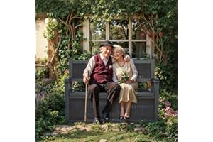 EFU 80 Gallon Storage Bench Deck Box for Patio Furniture, Front Porch Decor and Outdoor Seating