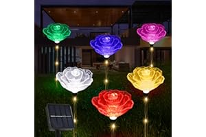 BeHiller Solar Garden Lights Outdoor Waterproof,Newest Set of 6PCS Multicolor Changing Bigger Rose Flowers Lights Yard Decor,Solar Pathway Lights for Mother's Day Xmas Housewarming Gifts Decorations