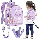 Accmor Toddler Backpack Leash with Anti Lost Wrist Link, Cute Mini Child Walking Harnesses Keep Kids Close Back Pack Rope Tether Rein for Baby Boys (Purple/Unicorn)