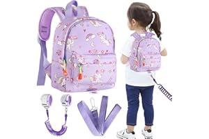 Accmor Toddler Backpack Leash with Anti Lost Wrist Link, Cute Mini Child Walking Harnesses Keep Kids Close Back Pack Rope Tether Rein for Baby Boys (Purple/Unicorn)