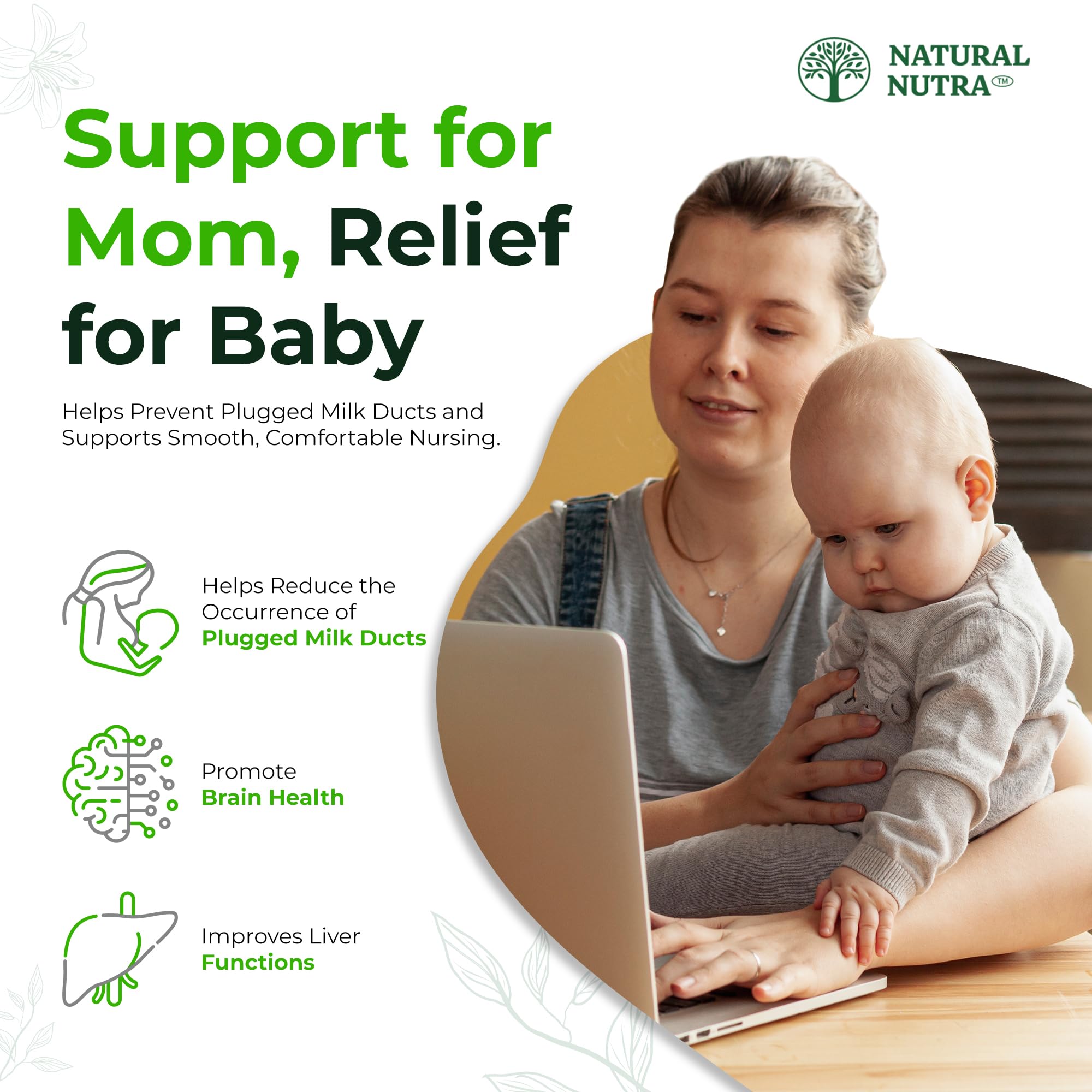 Natural Nutra Sunflower Lecithin 2000 mg Supplement, Supports Breastfeeding Moms with Plugged Milk Duct Relief, Liver & Brain Health Booster, Soy Free, Non-GMO, Gluten-Free, 120 Softge