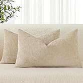 decorUhome Chenille Beige Spring Throw Pillow Covers 12x20 Inch Set of 2, Decorative Soft Couch Pillow Covers Solid Dyed Accent Farmhouse Neutral Rectangle Pillow Cases for Sofa