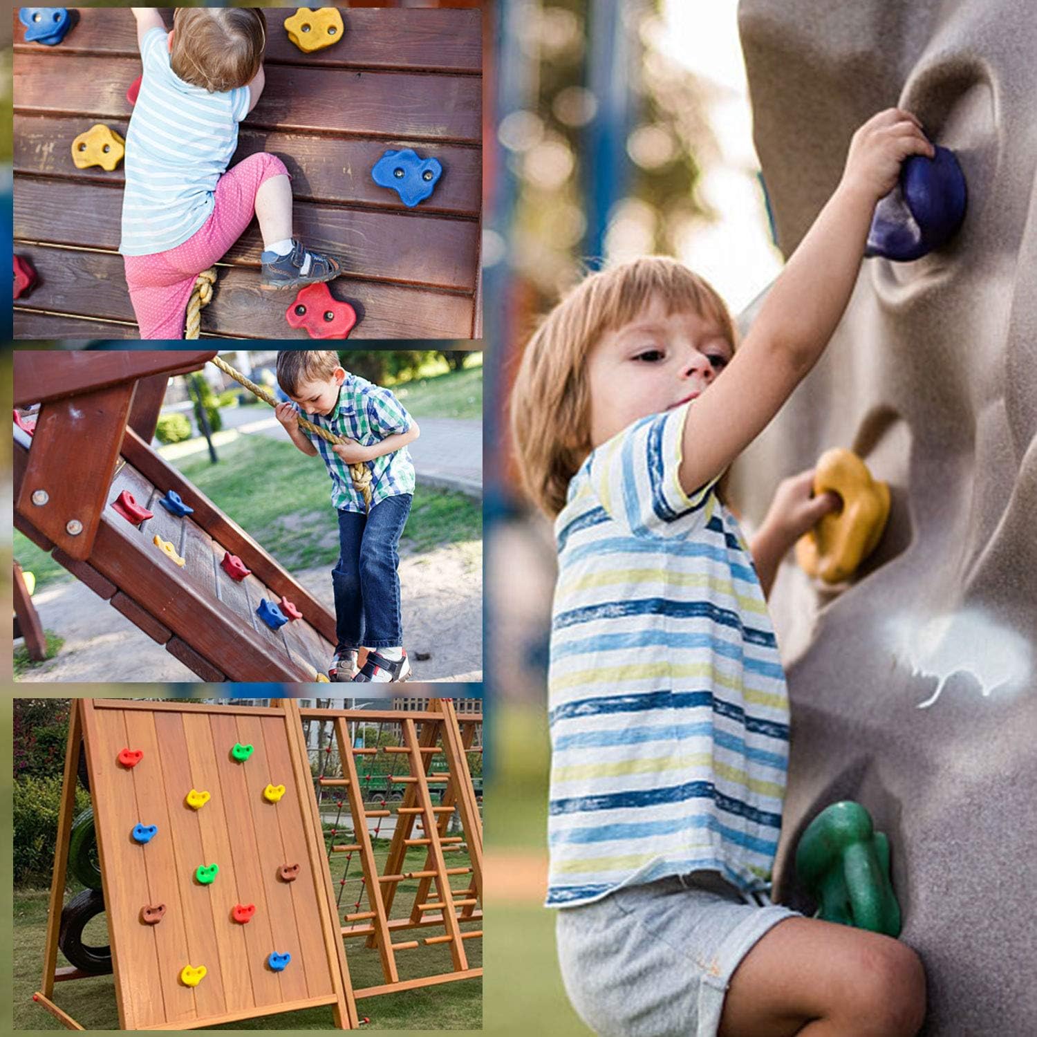 KINYONG 20 Climbing Holds,Rock Climbing Holds for Kids with Safety Rock Plugs to Protect Little Finger,Mounting Screws and Hardware for Rockwall Climbing Holds Kids Indoor and Outdoor Play Set Use: Toys & Games