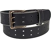 Men’s Classic Leather Belt, Double Prong Retro Style, Antique Brass Buckle, 1 ½” Width, Amish handmade in the USA