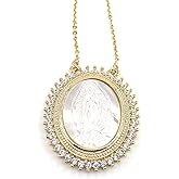 Virgen de Guadalupe Mother of Pearl Medal Necklace 18 Inches