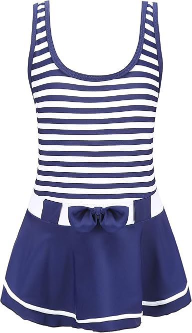 white and blue striped swimsuit