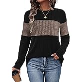 WIHOLL Womens Sweaters Trendy Color Block Tops Long Sleeve Shirts Fall Outfits Early Fall Fashion 2025 Winter Clothing