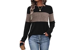 WIHOLL Womens Sweaters Trendy Color Block Tops Long Sleeve Shirts Fall Outfits Early Fall Fashion 2025 Winter Clothing