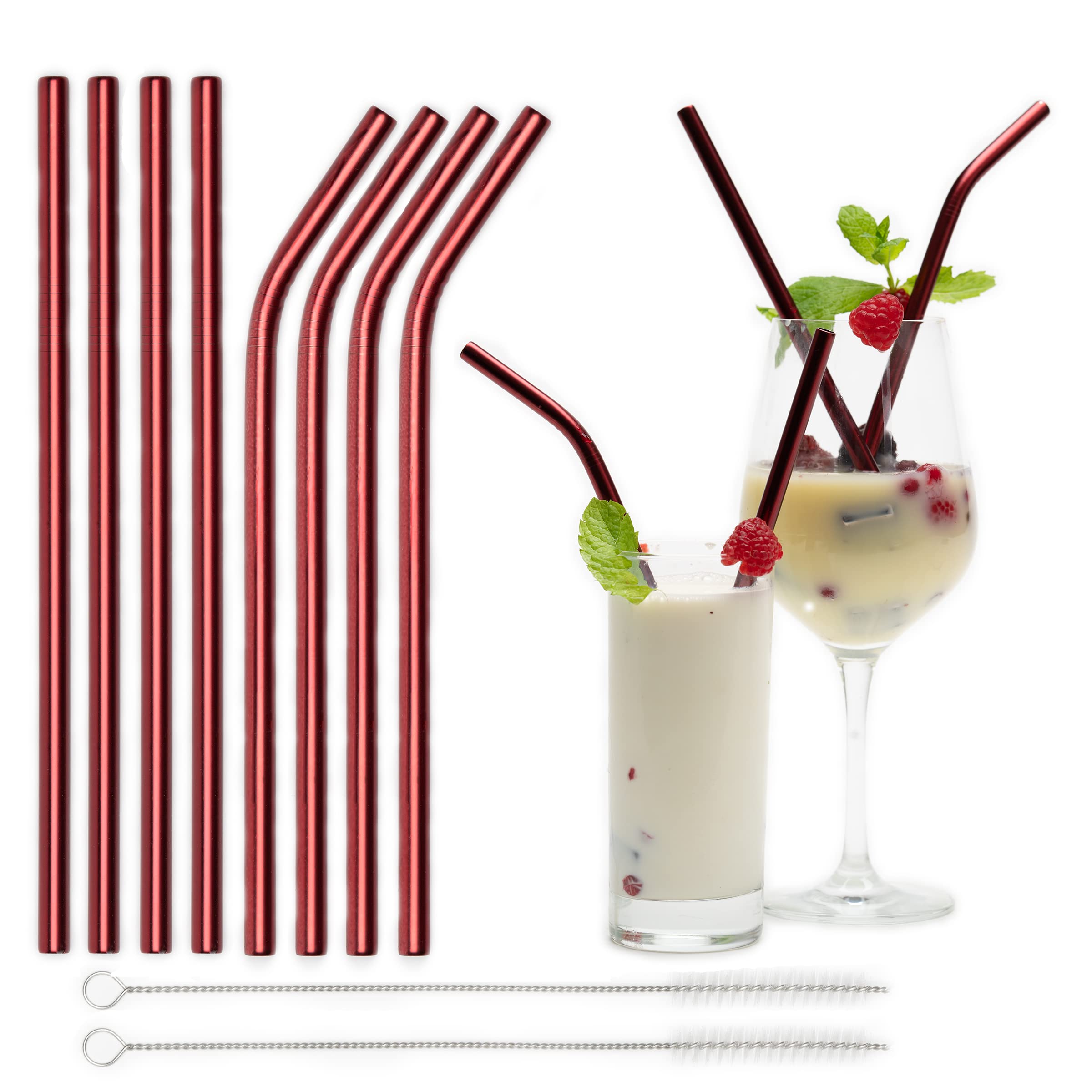Reusable Straws Metal Drinking Straw Long Dishwasher Safe Red Set of 4 for Cocktail Smoothie Coffee Tea Reusable Dishwasher Safe Drinking Tube Eyecatcher