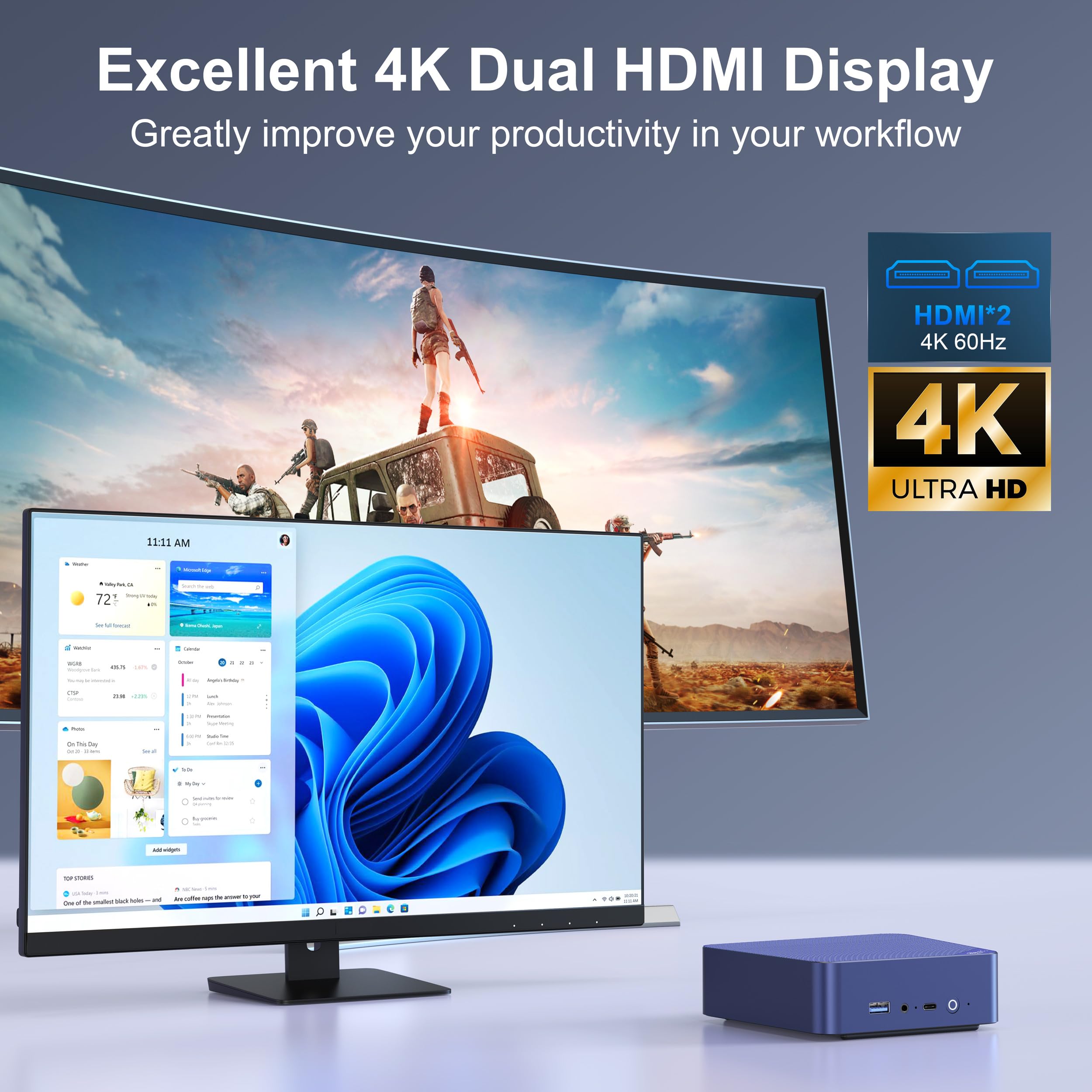 Beelink EQ13 Mini PC, Intel N100 (up to 3.4GHz), 16G DDR4 500G PCIe3.0 SSD,Built-in Power Supply Mini PC,Support Dual LAN, WiFi6, BT5.2, USB3.2, 4K@60hz Dual HDMI Display Micro PC Home/Office