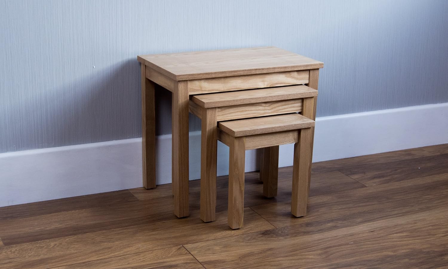 Vida Designs Oakridge Nest of Tables in Natural Oak Veneer, Brown, 53,5 cm x 34,5 cm x 47 cm - Image 3