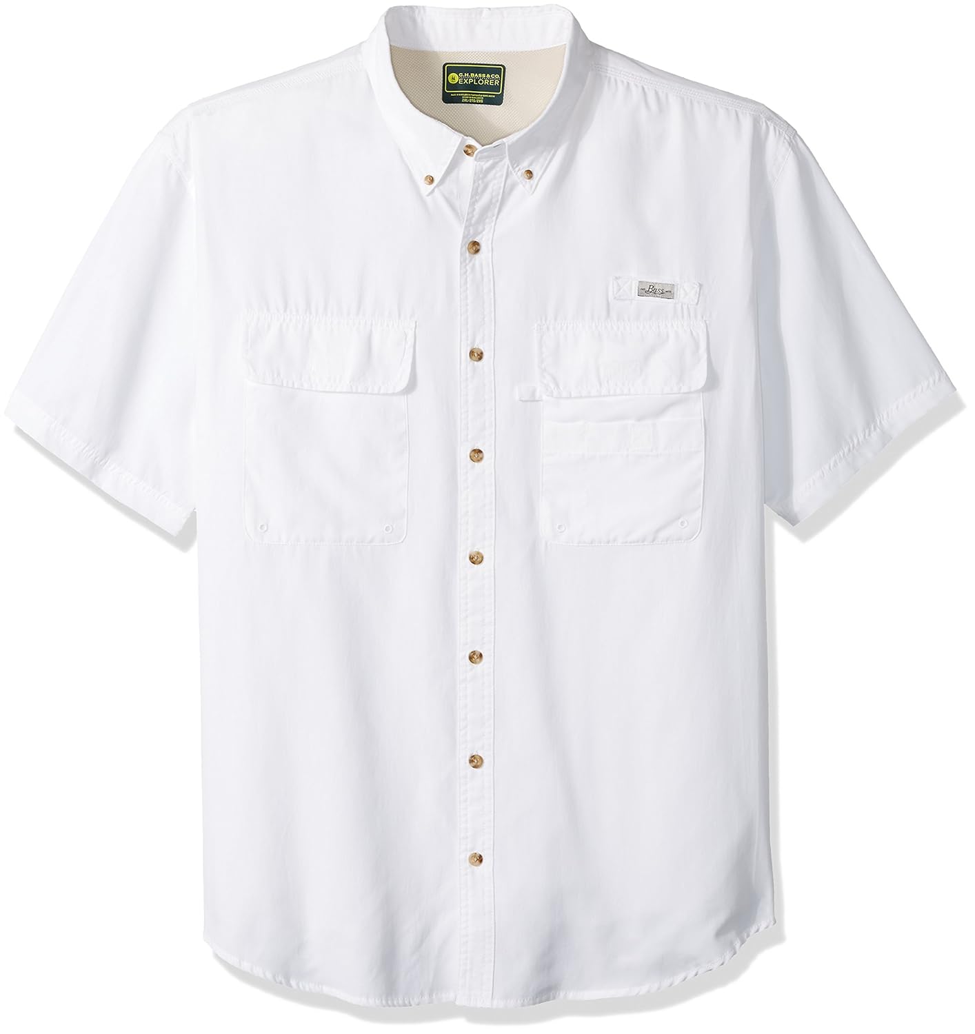 Mens Big And Tall Explorer Short Sleeve Button Down Fishing Shirt Solid Flap Pocket G H Bass Co Casual Button Down Shirts
