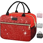 BAOGCOYO Lunch Bag For Women, Leakproof Glitter Lunch Box, Cute Lunch Tote Bag Adult, Large Capacity Insulated Reusable Cooler Lunch Containers for Work Travel Picnic or Office (Red Bling Sparkle)