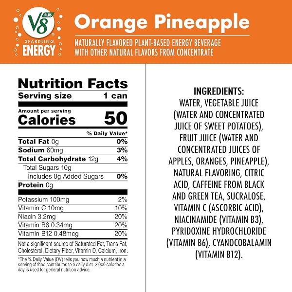 V8 +ENERGY SPARKLING ORANGE PINEAPPLE JUICE ENERGY DRINK, 11.5 FL OZ CAN