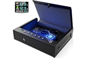 Grimtron Biometric Fingerprint Pistol Safe for Handguns with LCD Display, Quick Access, Temperature & Humidity Control, Mountable Bedside Gun Safe for Car, Nightstand, and Cloakroom