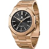 SAPPHERO Men's Watch Octagonal Stainless Steel Luminous Wristwatch Luxury Analog Quartz Watch for Men with Date Elegant Mens