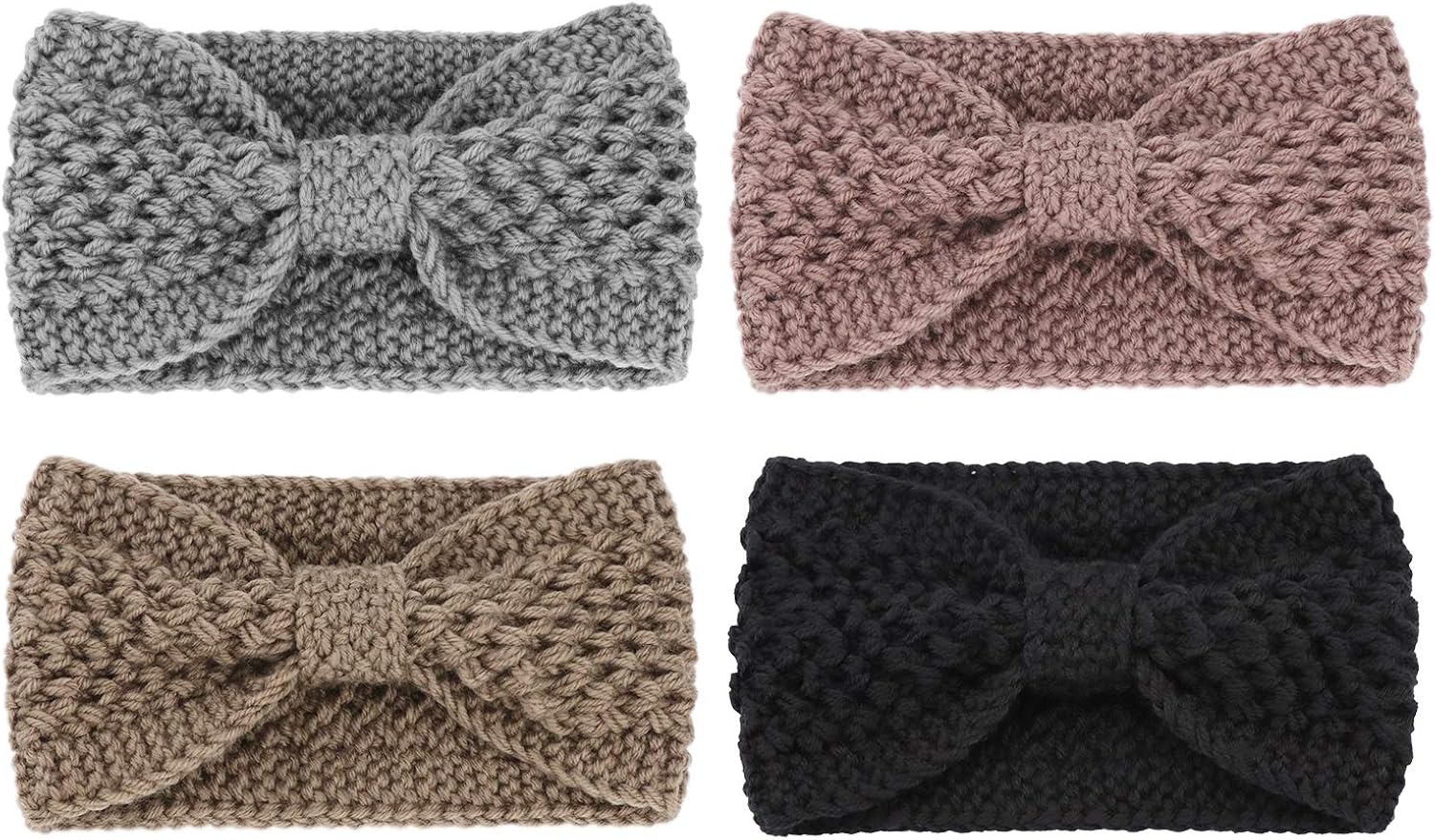 DRESHOW 4 Pack Crochet Knit Turban Headband Warm Bulky Crocheted Head Wrap Headband Ear Warmer for Women - Image 3