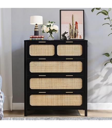 black and cane dresser Four Hands Sydney 6 Drawer Dresser, Black
