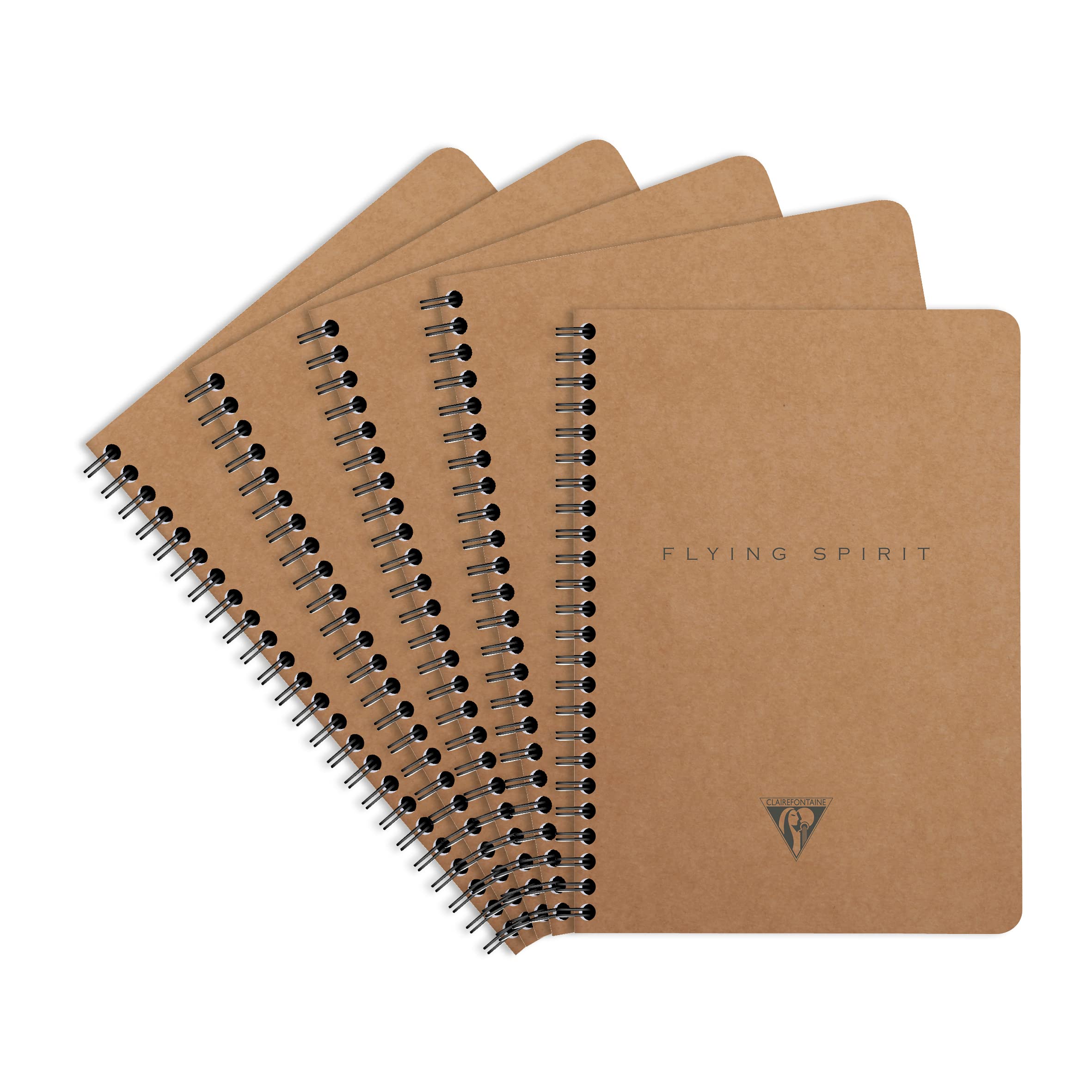 Clairefontaine 103566C - A pack of 5 Flying Spirit spiral notebooks 120 detachable pages ivory 14.8x21 cm 90g lines + pockets, brown kraft cover, ass pattern