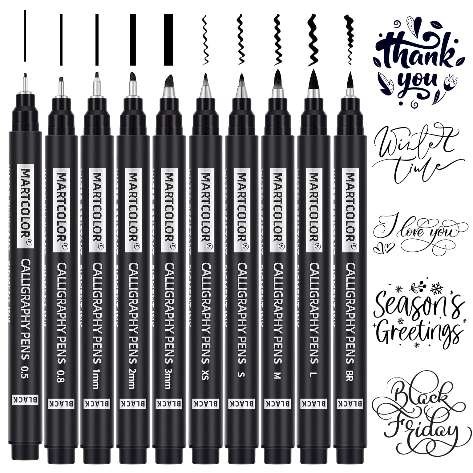 Photo 1 of MARTCOLOR Calligraphy Pens, 10 Size Calligraphy Pens for Writing, Brush Pen Calligraphy Set for Beginners, Calligraphy Brush Pens, Hand Lettering Pen for Art Drawing, Sketching, Scrapbooking