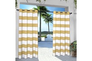 Exclusive Home Cabana Stripe Indoor/Outdoor Light Filtering Grommet Top Curtain Panel, 54"x84", Sundress Yellow, Set of 2