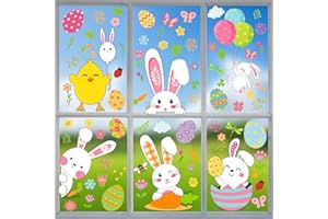 Breezy Valley 9 Sheets Easter Window Clings Decorations for Glass Windows - Happy Easter Bunny Egg Rabbit Window Clings Decor Decals Double Sided Holiday Decorations for Home Office Classroom Party