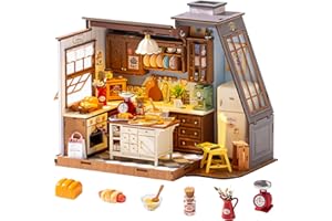 ROBOTIME DIY Miniature House Kit Dollhouse Kit for Adults Mini Tiny House Kit with Furniture Building Model Kit Crafts Creative Gift for Boys Girls (Baking Kitchen)