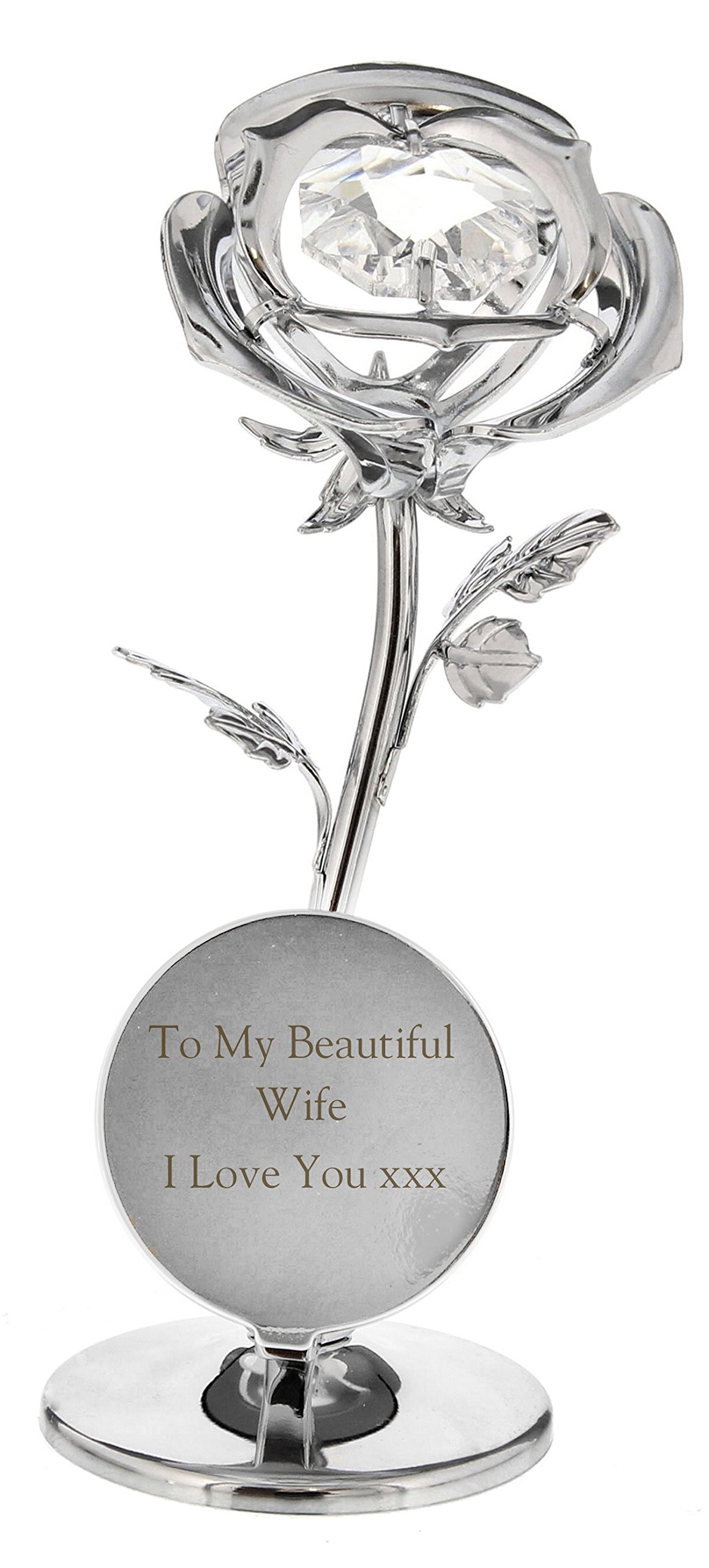 Silver Plated ROSE Ornament TO MY BEAUTIFUL WIFE I Love You Birthday Valentines Day Gift Romantic Presents for Wife on Our 25th Wedding Anniversary