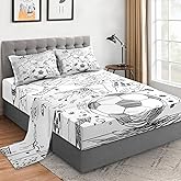 WeCozy Full Size 4 Pcs Bed Fitted Sheet Set with 14" Deep Pocket, Game Soccer Painting Flat Sheet Set for Kids and Adults, Sport Ball Football Bedding with 2 Pillowcases for Bedroom Decor