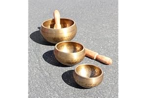 WE PAY YOUR SALES TAX 3 Pcs Tibetan Singing Bowl Standing Bell Set Himalayan Bowl For Chakras Meditation Mind Healing Peace of Heart Prayer Yoga Religion Buddhist Bowl w 3 Mallet Wooden Striker