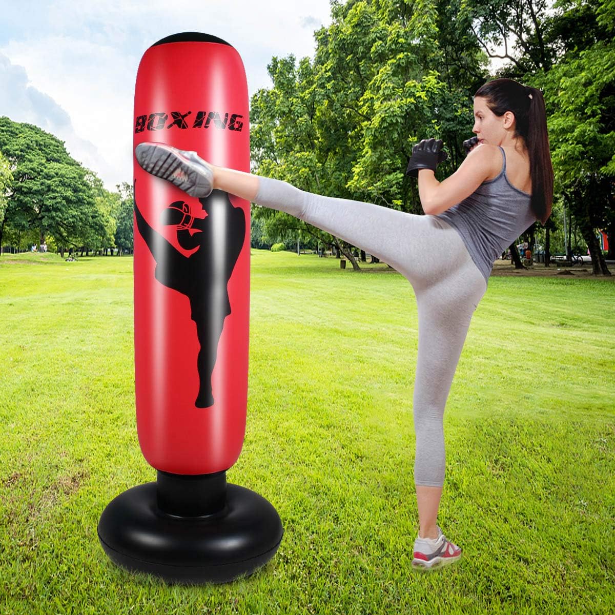 Inflatable Punching Bag for Kids，Free Standing Boxing Bag for Immediate Bounce Back Heavy Punching Bag for Practicing Karate, Taekwondo, De-Stress Boxing Bag for Boy/Girl. (Adult 170CM, Red) : Sports & Outdoors