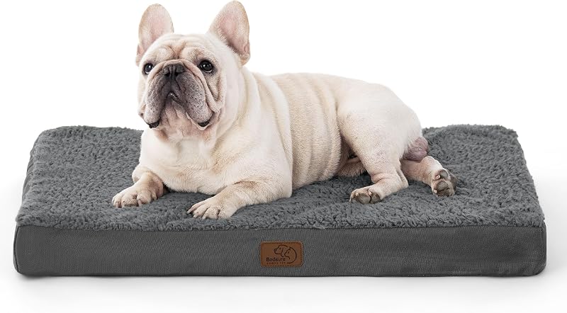 Bedsure Medium Dog Bed Washable Orthopedic Crate Mat Grey 76x51x7.6cm