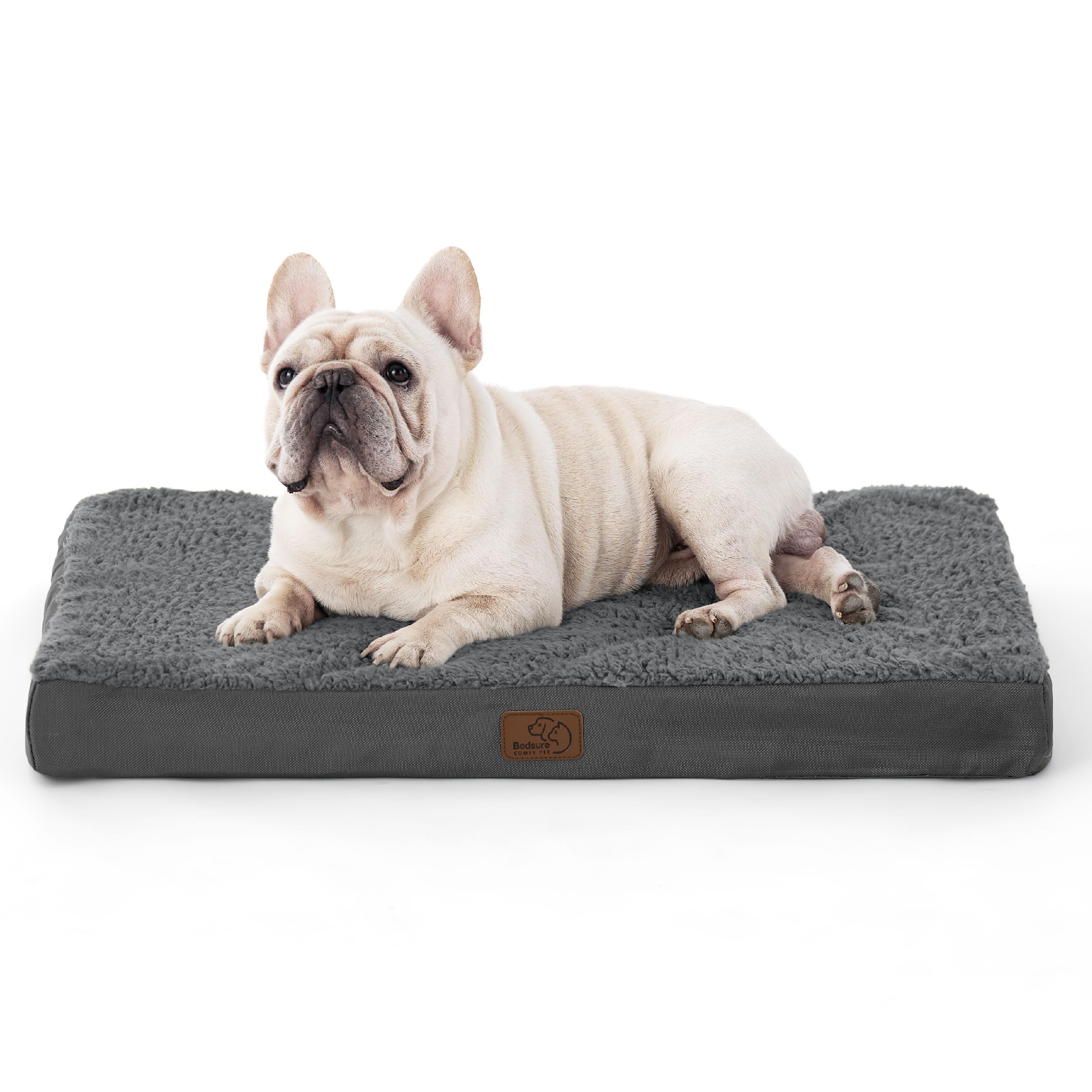 Bedsure Medium Dog Bed Washable - Orthopedic Dog Bed and Mattress Mat for Dog Crate with Removable Plush Sherpa Cover, Grey, 76x51x7.6cm