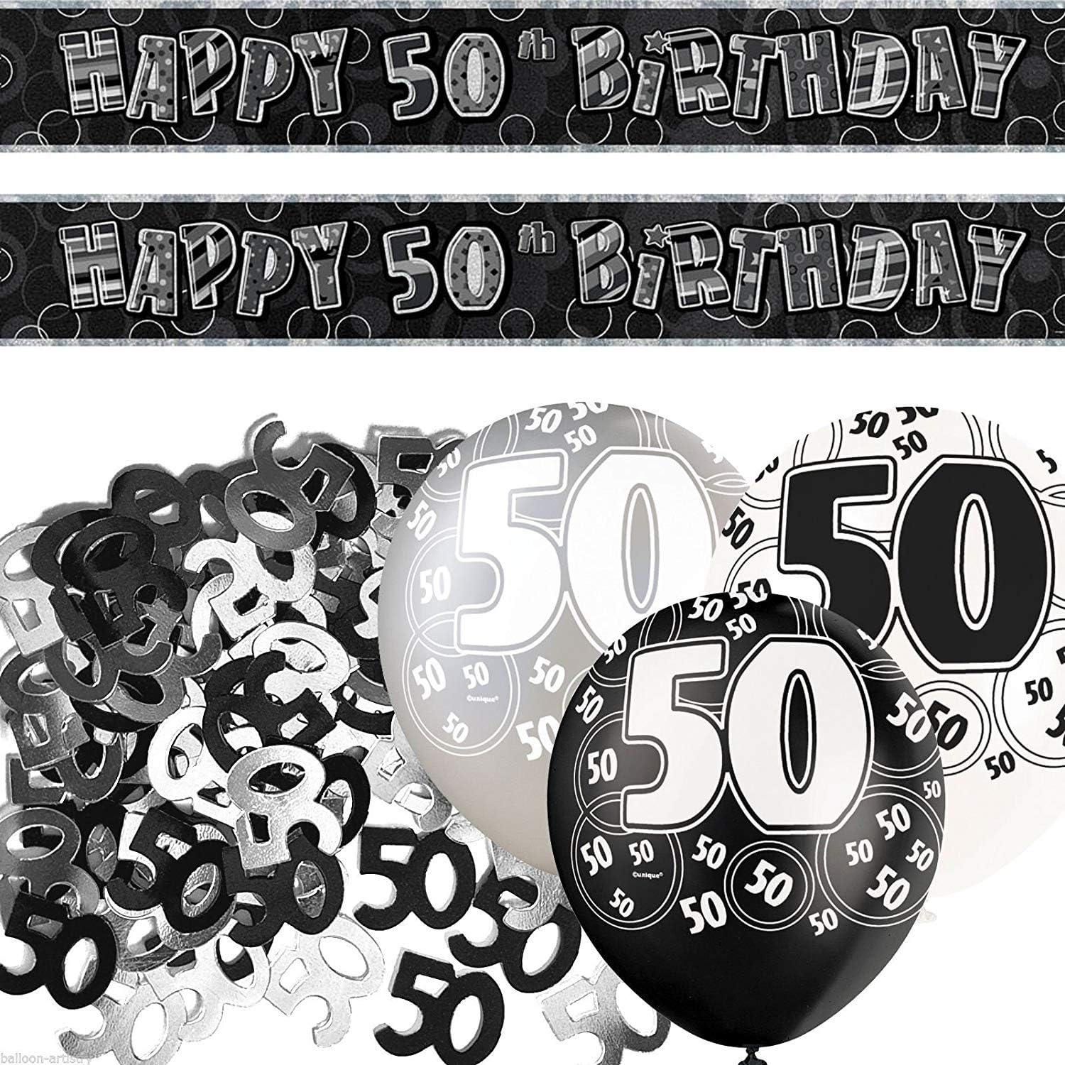 2xblack Silver Glitz 50th Banner Party Decoration Set Pack Of 1