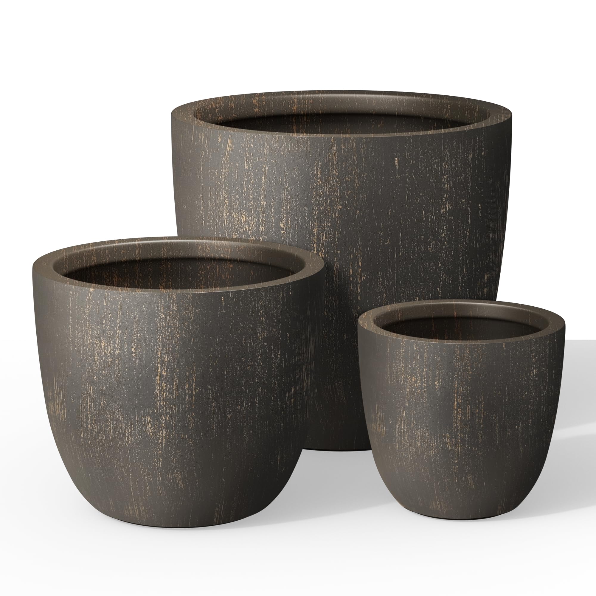 Kante 18",14",10" Dia Concrete Round Planters (Set of 3), Outdoor Indoor Large Planter Pots with Drainage Hole and Rubber Plug for Home Patio Garden, Oil Rubbed Bronze Image