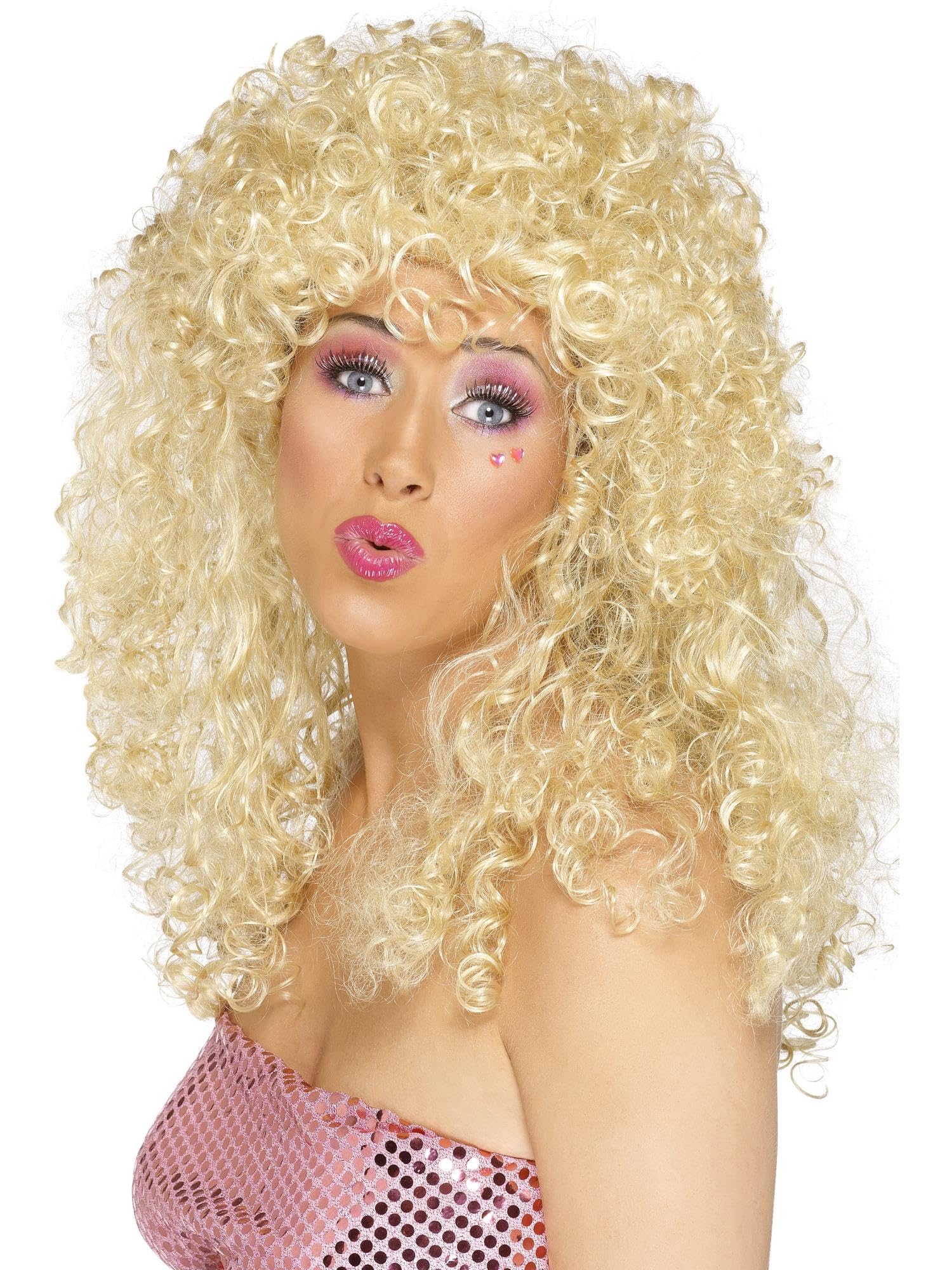 Smiffys Boogie Babe Wig, Blonde Long, Curly, 1980's Fancy Dress, Adult Dress Up Wigs Halloween