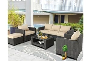 Furnimy 7 Pieces Outdoor Furniture Patio Furniture Sets Conversation Sets Balcony Furniture Outdoor Sectional for Outdoor Indoor Backyard Lawn Garden Porch Poolside (Brown)