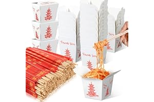 Tioncy 50 Sets 16 oz Disposable Paper Food Containers with Chopsticks include 50 Pack Chinese Take out Boxes and 50 Pairs Bamboo Chinese Chopsticks for Restaurants Birthday Wedding Party