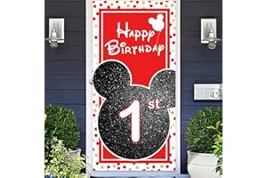 COOSOAR Cartoon Black Red Mouse Happy 1st Birthday Photo Banner Backdrop Background Backdrop Oh Twodles Theme Decor for Boy Girl Princess High Chair Birthday Party Baby Shower Supplies Decorations Favors