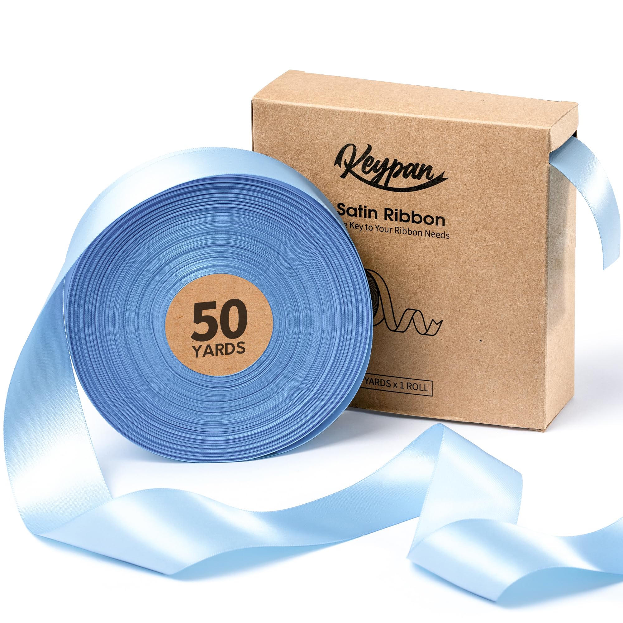 Photo 1 of Keypan Baby Blue Satin Ribbon 1-1/2 Inch x 50 Yards Double-Faced Ribbons for Gift Wrapping Flower Bouquet Wedding Paper Bows Invitations Crafts
