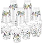 ZCPTZ 100 Pcs Wildflower Plastic Cups 12 oz Floral Party Cups Vintage Floral Drinking Cup Flower Spring Summer Disposable Cup for Spring Groovy Party Wildflower Baby Shower Birthday Supplies