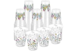 ZCPTZ 100 Pcs Wildflower Plastic Cups 12 oz Floral Party Cups Vintage Floral Drinking Cup Flower Spring Summer Disposable Cup for Spring Groovy Party Wildflower Baby Shower Birthday Supplies